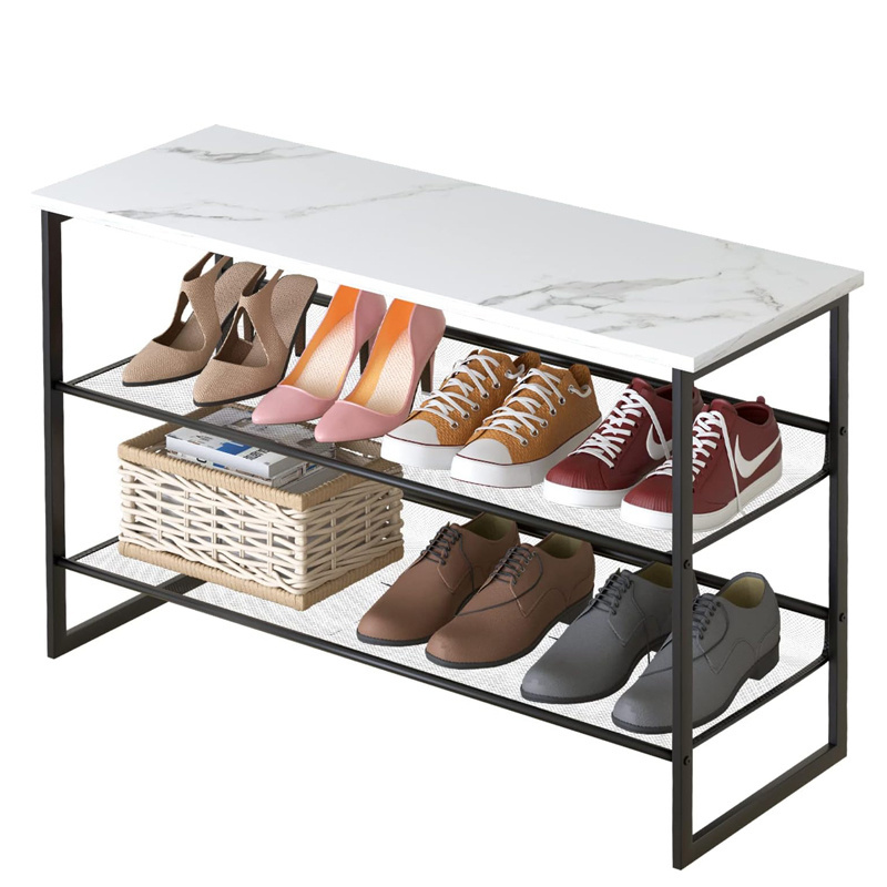 Free standing shoe racks with seat 3 Tiers White Marble Shoe Rack modern wood shoe racks