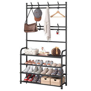 Metal Shoe Rack with Coat Rack Stand Organizer Closet Entryway