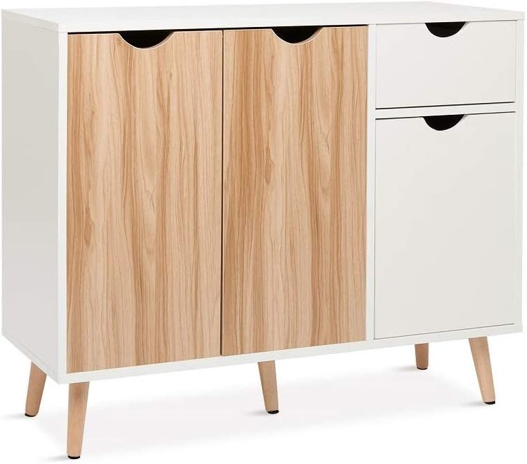 Wood Sideboard Cabinet Chest of Drawers with 3 Doors for Living Room Bedroom Hallway