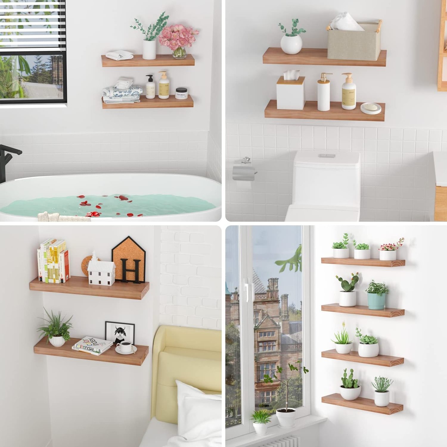 Modern Floating Shelves Wood - Rustic Bathroom Shelves Set of bathroom decoration shelves wall mounted set