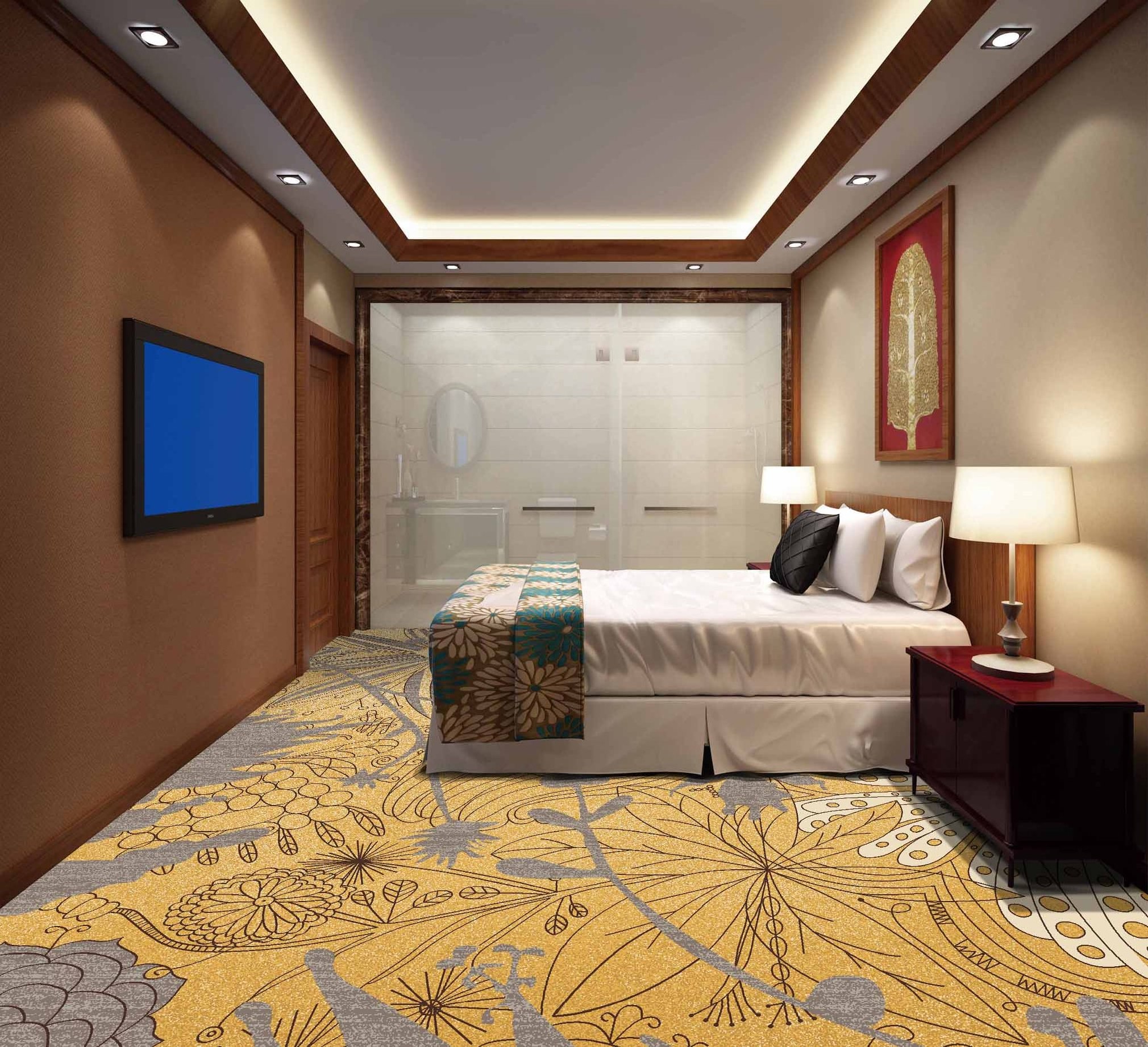 Modern design luxury hotel bedroom casino large floor covering wall to wall flame retardant commercial printed carpet floor tile