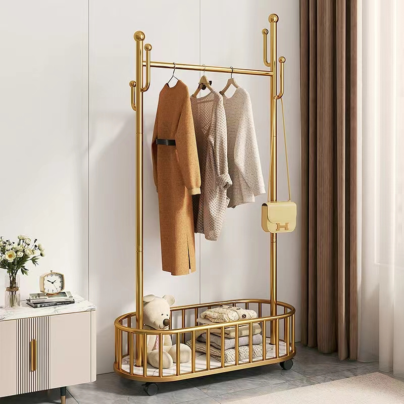 Cheap movable clothes rack with wheels, living room clothes storage rack simple clothes rack, bedroom floor hanging clothes rack