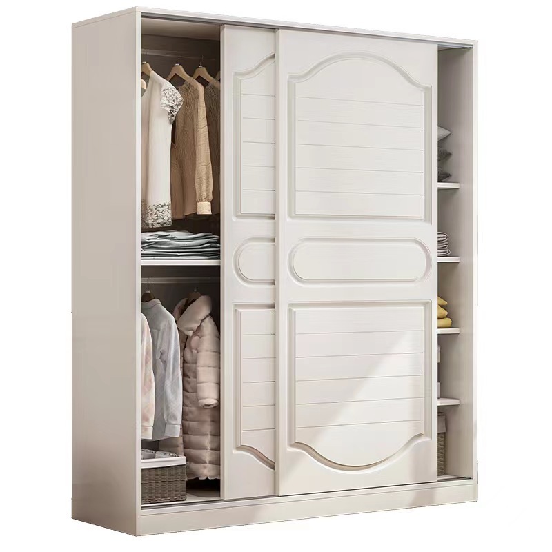 Simple white sliding door, bedroom furniture, wardrobe