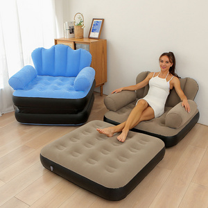 5-In-1 Inflatable Sofa Couch Thickened Multifunctional Flocked Surface Air Bed Mattress Lounger Pull Out Bed