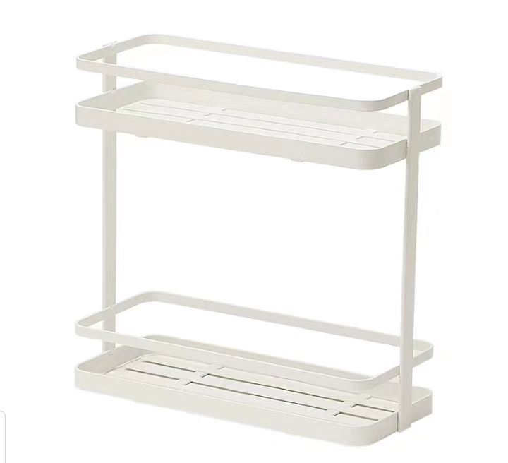 Adjustable height 2-layer seasoning tableware metal storage rack, kitchen rack storage cabinet