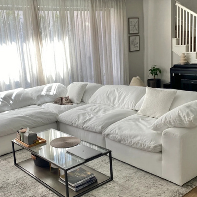 High quality comfortable white color Fabric sofa L Shaped Corner modular sectional sofa set cloud couch