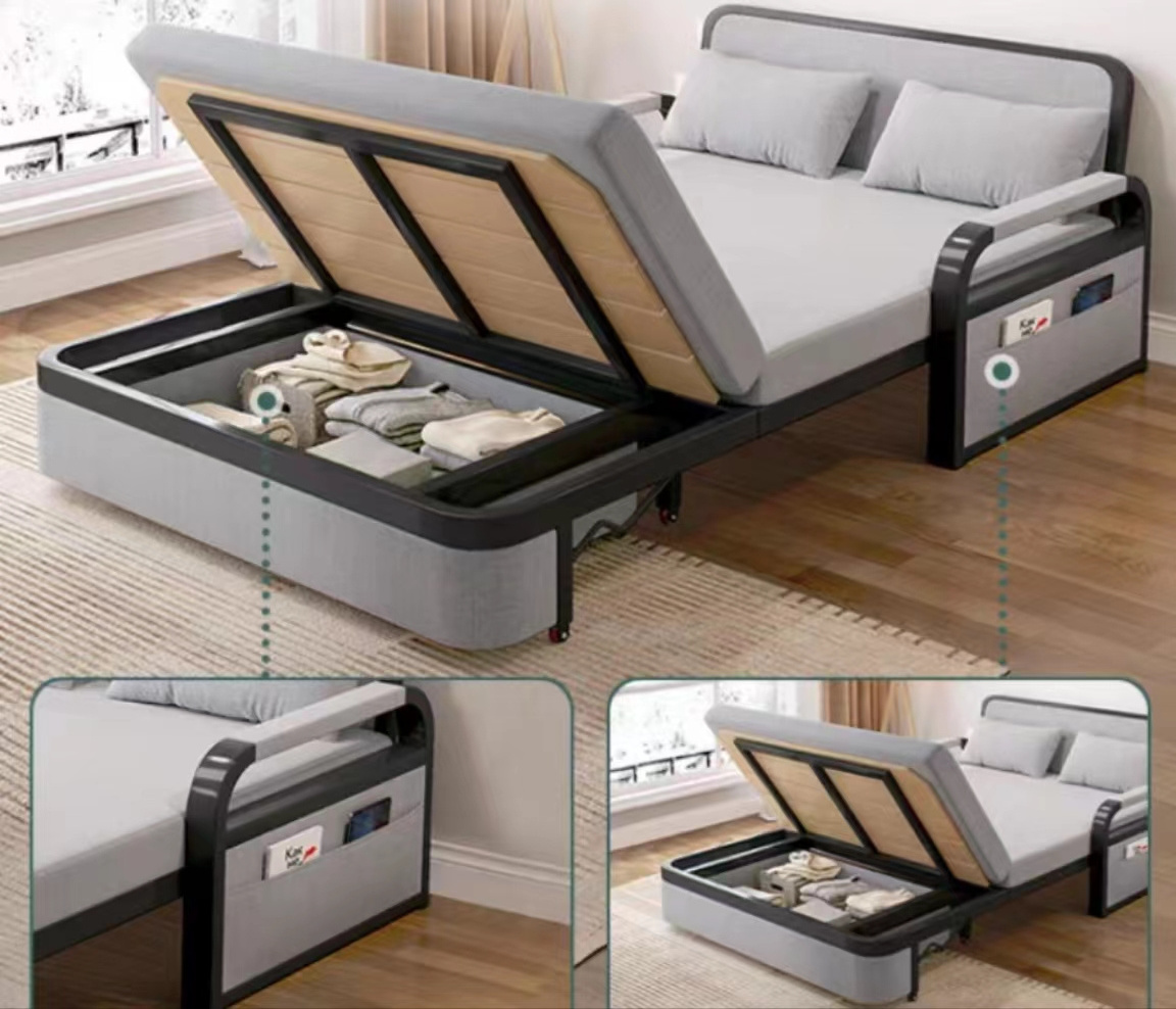 Sofa Bed Wood Telescopic Bed Foldable Dualstainless Steellti-functional Bed, Double Small Size Single Person Solid Metal Dongsen