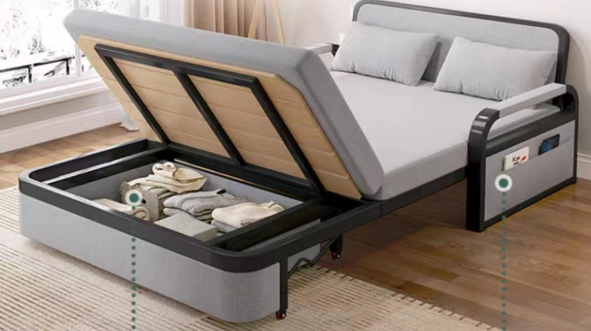 Sofa Bed Wood Telescopic Bed Foldable Dualstainless Steellti-functional Bed, Double Small Size Single Person Solid Metal Dongsen