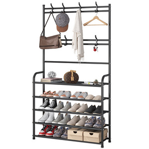 Wholesale Black Metal Multifunctional High QualityAdjustable Steel Living Room Clothes Stands Coat Rack Shoe Display Racks