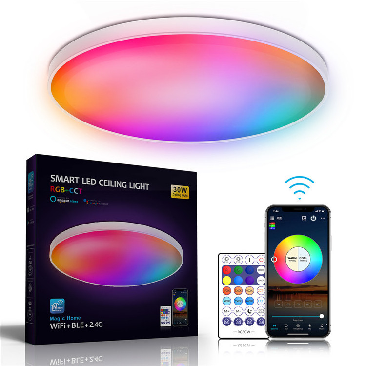 30W ultra thin smart WiFi rgbcw ceiling lamp remote control app Alexa Google Home Voice Control rgb led ceiling light