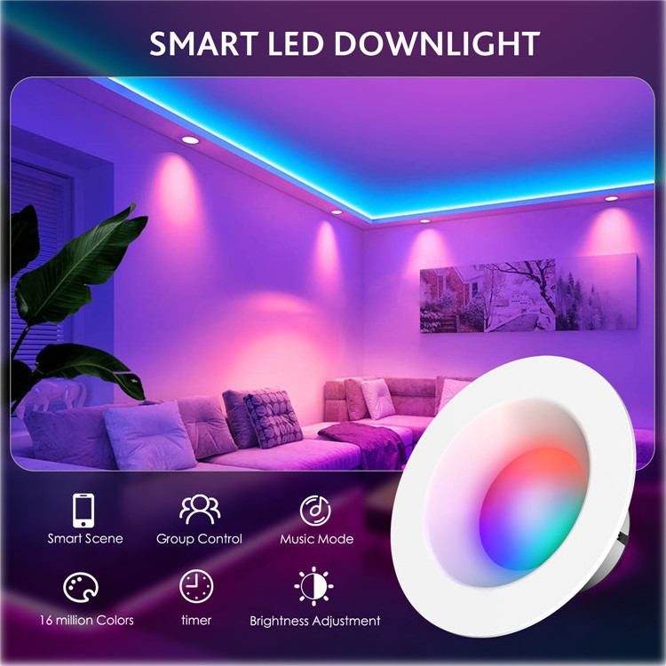 Wholesale custom RGBCW recessed wifi led downlight dimmable voice control phone APP RGB smart downlight