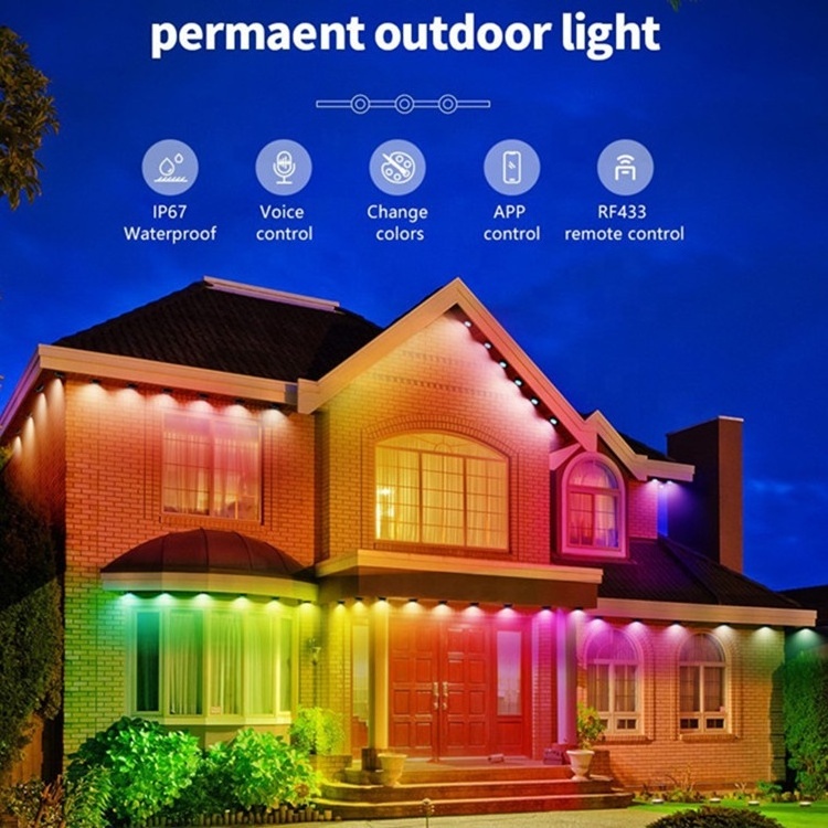 Smart WiFi APP control IP67 Outdoor 90ft 27.5m ws2811 100 LEDS Pixel Point Light RGB under permanent led eave light