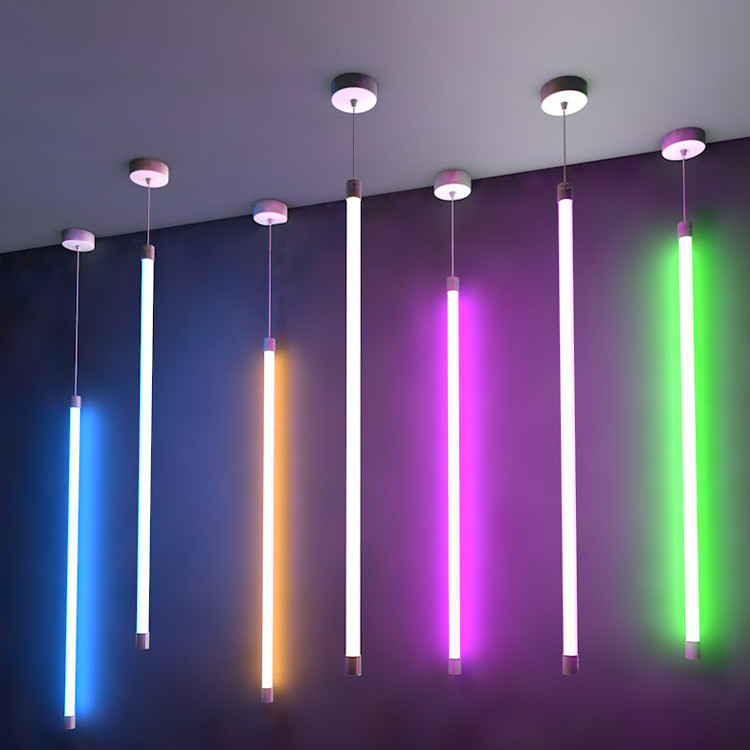 Shenzhen supplier Gold silver led pendant lamp chandelier tube restaurant clothing store colour decorative hanging light