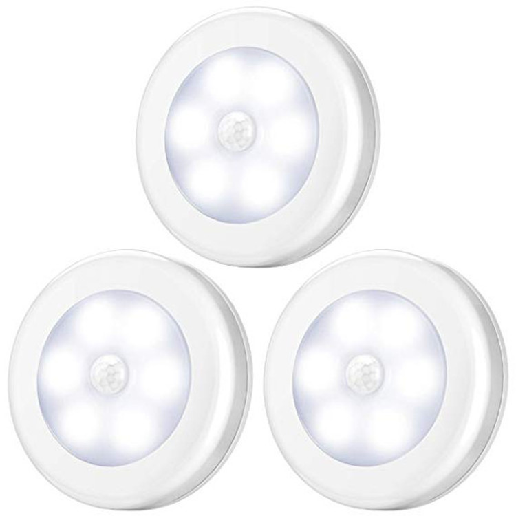 wholesale mini portable 6 LED Round wireless battery PIR motion sensor night light cabinet kitchen closet sensor light