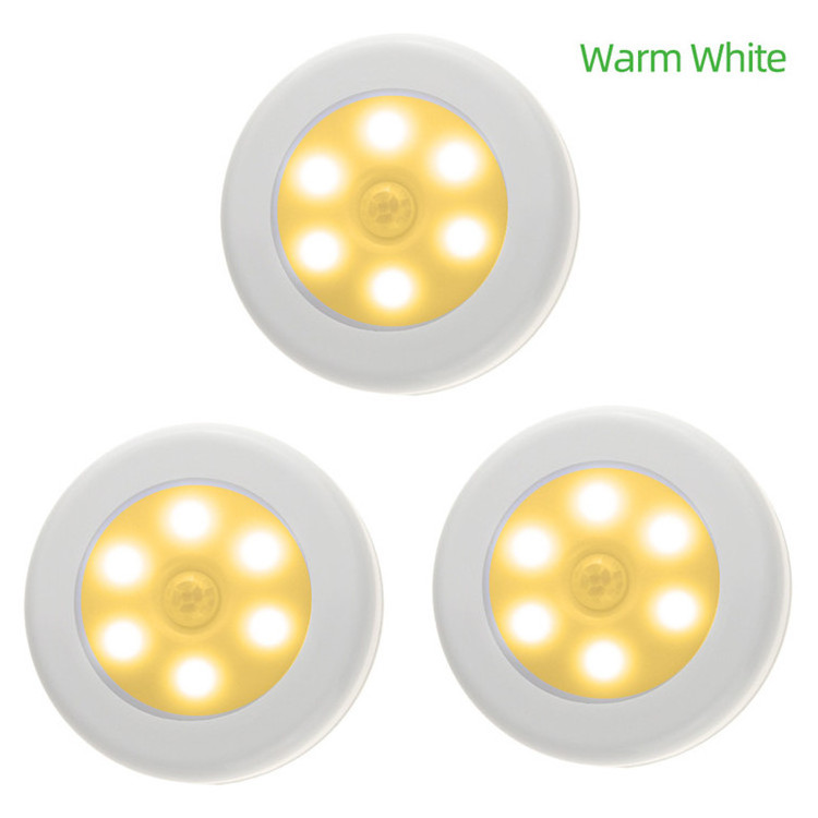 wholesale mini portable 6 LED Round wireless battery PIR motion sensor night light cabinet kitchen closet sensor light