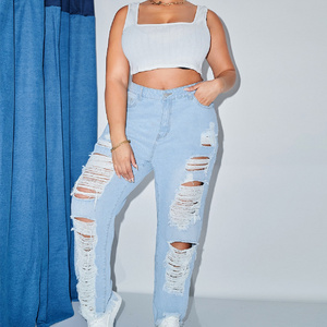 2022 Womens Sky Blue High Quality Oversize Plus Size for Ladies Custom Womens Loose Jeans Pants