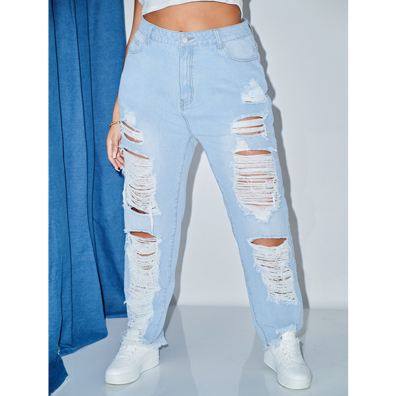 2022 Womens Sky Blue High Quality Oversize Plus Size for Ladies Custom Womens Loose Jeans Pants