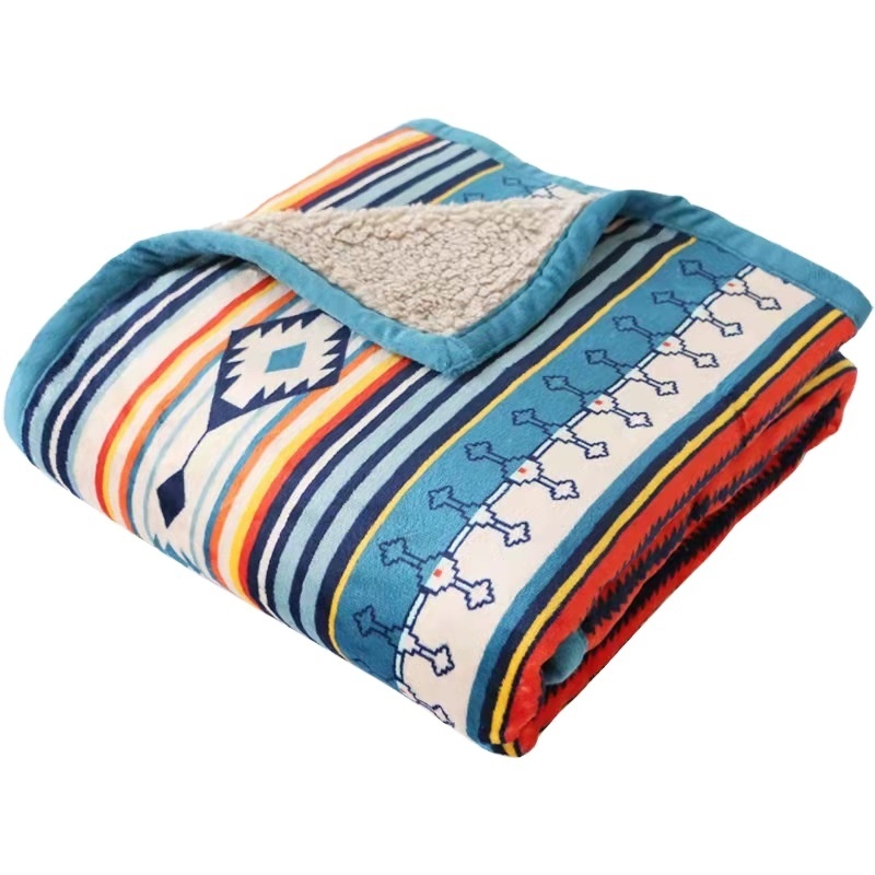 Factory Wholesale Export Flannel and Sherpa Throw Native American Blankets