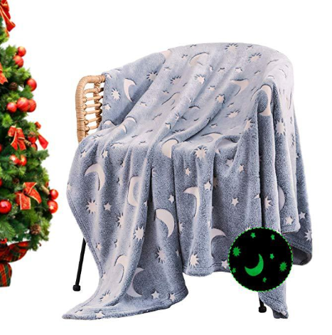 Cheap Super Soft 250gsm Home Office Nap Star Moon Luminous Flannel Throw Blanket Glow in the Dark