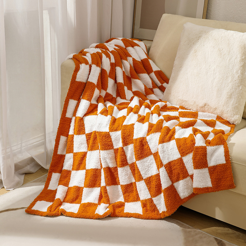 ins Nordic plaid fleece checkerboard  half velvet nap polyester knitted blanket