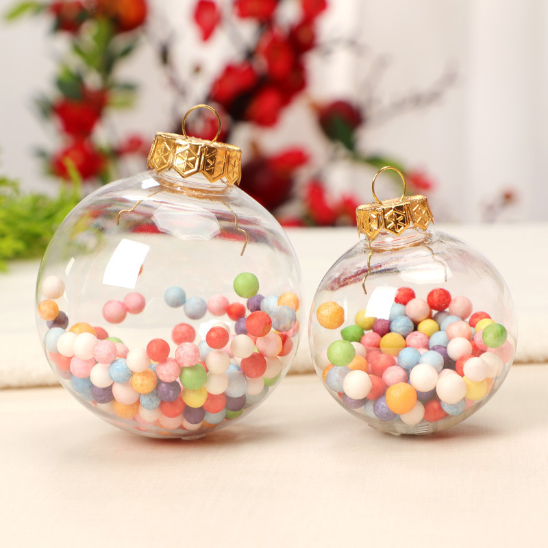 Custom Christmas Tree Decoration Supplies Transparent Clear Christmas Plastic Ball Built-In Christmas Ball Ornaments