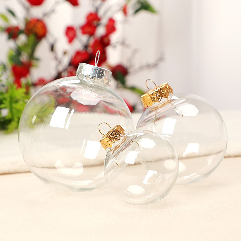 Custom Christmas Tree Decoration Supplies Transparent Clear Christmas Plastic Ball Built-In Christmas Ball Ornaments