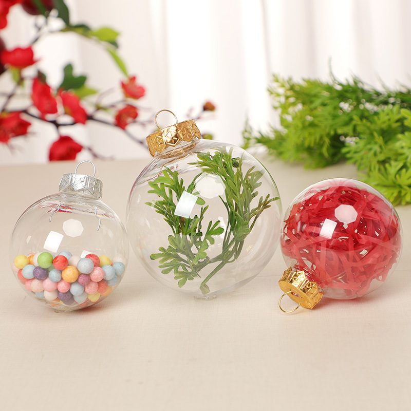 Custom Christmas Tree Decoration Supplies Transparent Clear Christmas Plastic Ball Built-In Christmas Ball Ornaments