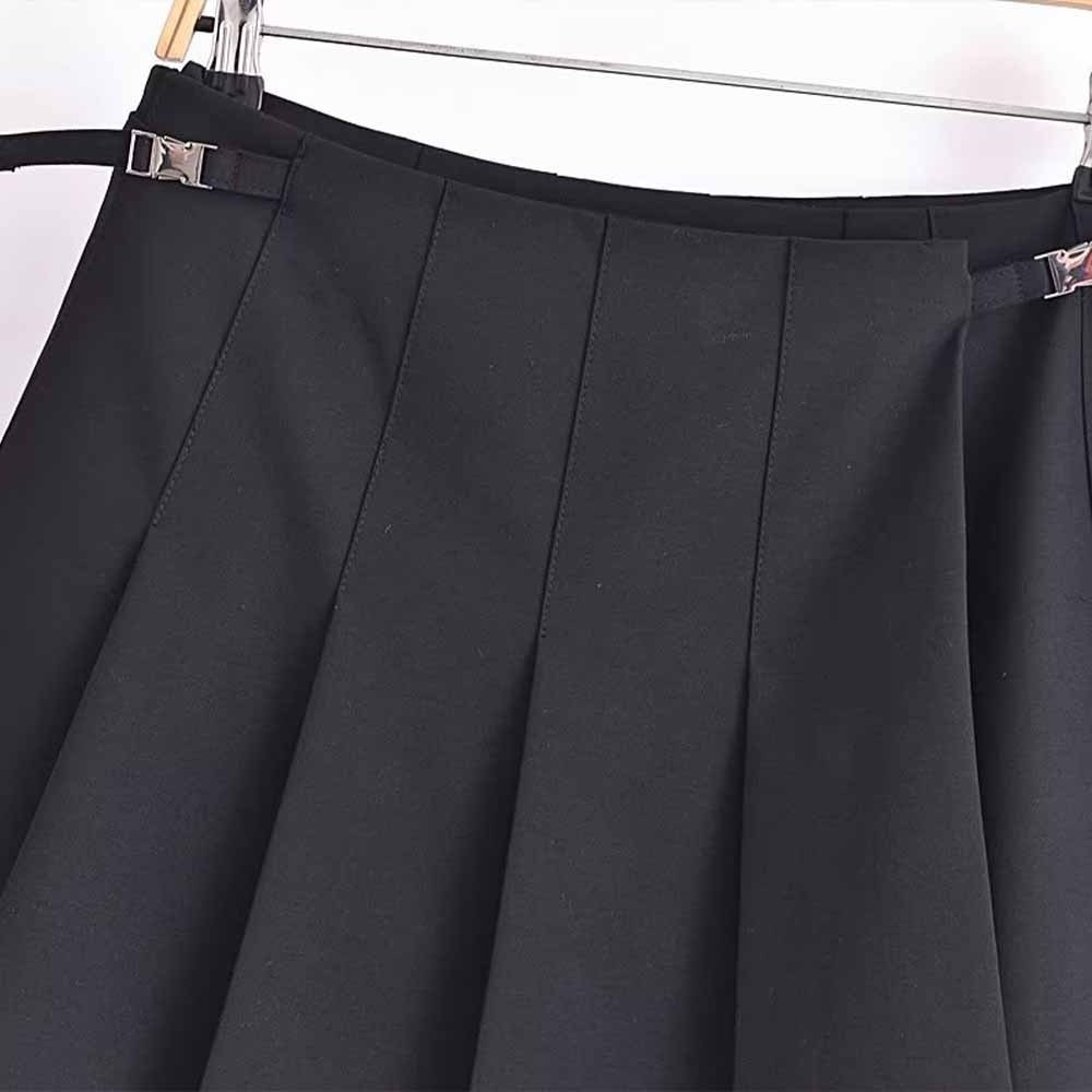 PB&ZA Women 2023 Autumn New Chic Fashion Wide pleated Mini Skirts Vintage High Waist Zipper Female Skorts Mujer