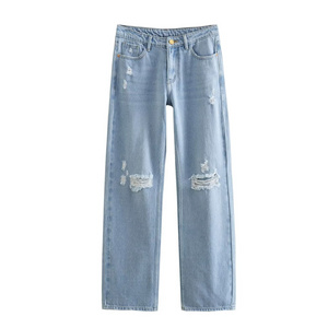 PB&ZA Women 2023 New Chic Fashion High Waist Straight Jeans Vintage Zipper Fly Female Denim Pants Mujer