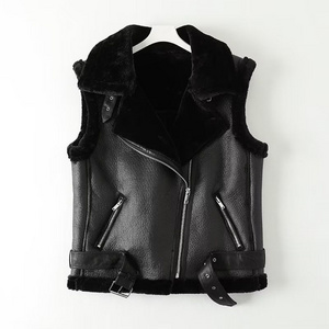 PB&ZA Women 2022 Winter New Chic Fashion One fur vest Waistcoat Vintage Sleeveless zipper Female Outerwear Chic Veste