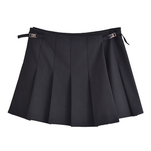 PB&ZA Women 2023 Autumn New Chic Fashion Wide pleated Mini Skirts Vintage High Waist Zipper Female Skorts Mujer