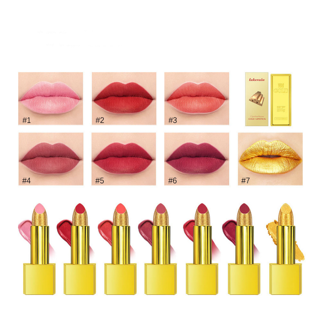 Glitter Lipstick Moisturizing Makeup Velvet Matte Gold Lipstick Waterproof Lipstains Sexy Shiny Red Cosmetics Pigment Nude Rouge