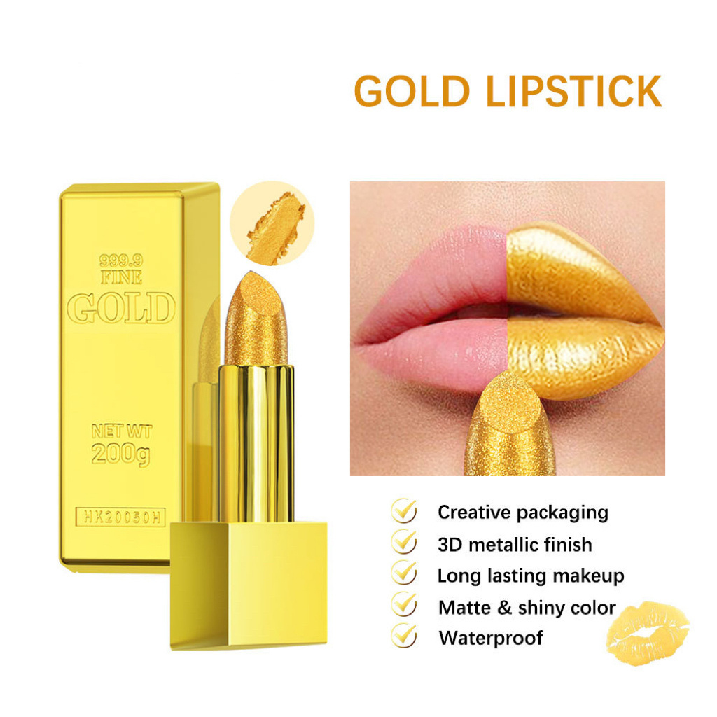 Glitter Lipstick Moisturizing Makeup Velvet Matte Gold Lipstick Waterproof Lipstains Sexy Shiny Red Cosmetics Pigment Nude Rouge