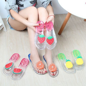 Fashion Ladies Fruit Slippers Crystal Flat Shoes non-slip Comfortable Summer Lady Plastic Fruit Sandals Woman Jelly Shoes