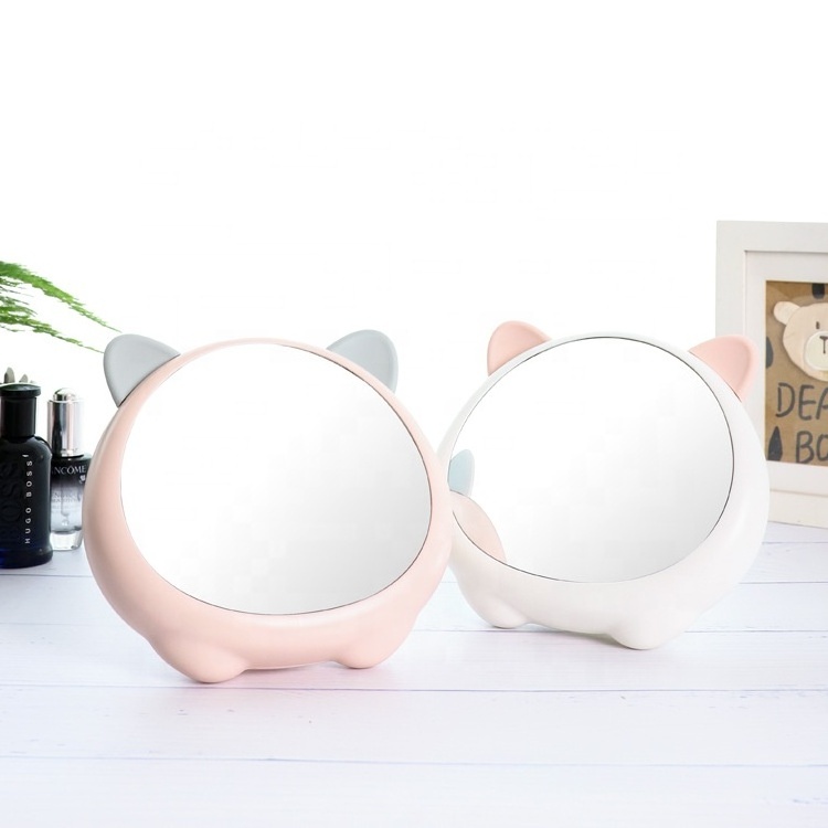 Girls Handheld Portable Folding Silicone Cute Cat Ears Table Cosmetic  Mini Makeup Mirror