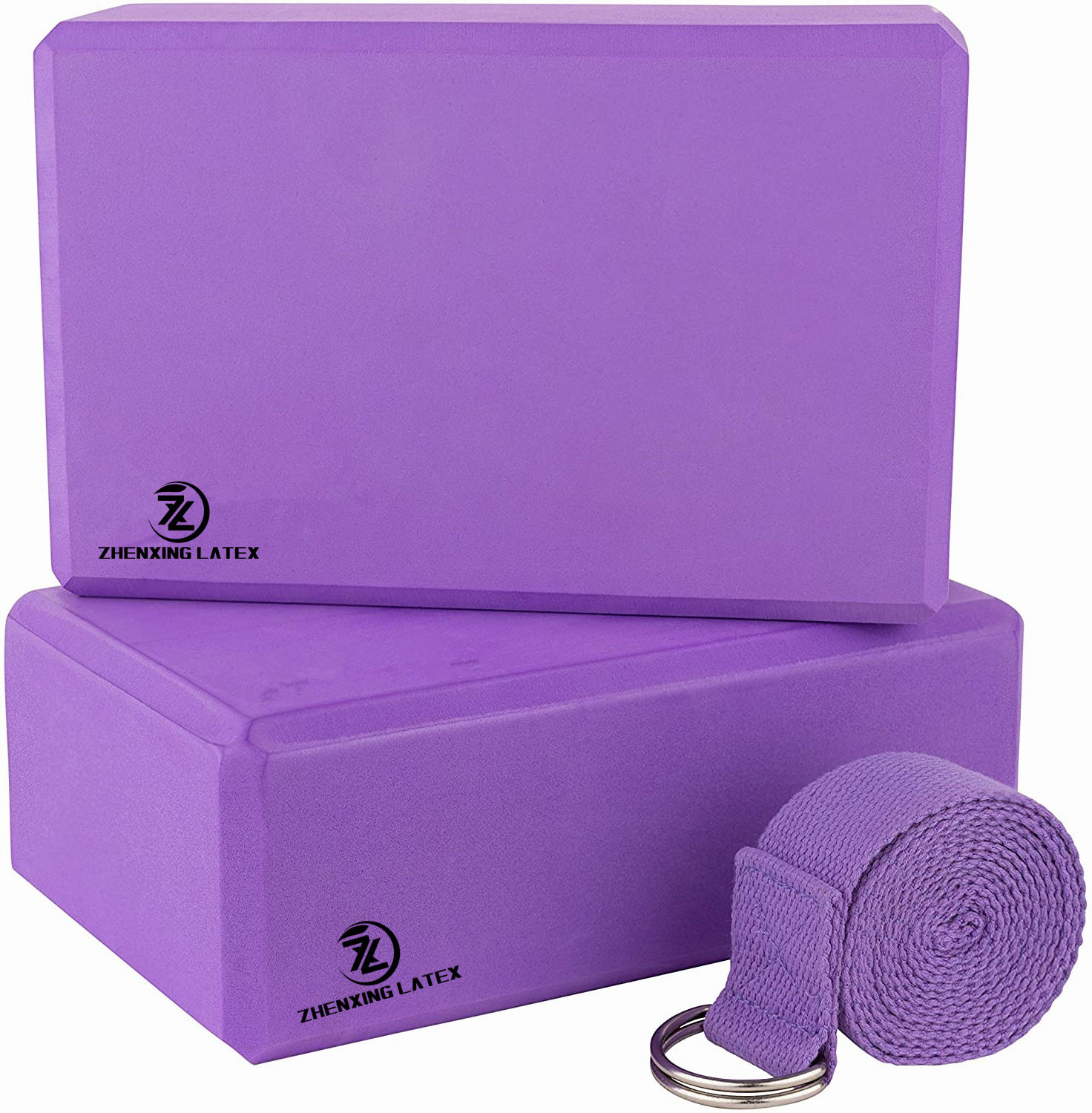 Purple Grey Meditation yoga Bricks Soft High Density 3 PCS 2 Pack EVA Foam Yoga Block and 8FT Yoga Strap Set 9*6*4 inches