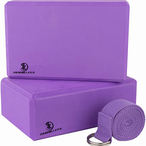 Purple Grey Meditation yoga Bricks Soft High Density 3 PCS 2 Pack EVA Foam Yoga Block and 8FT Yoga Strap Set 9*6*4 inches