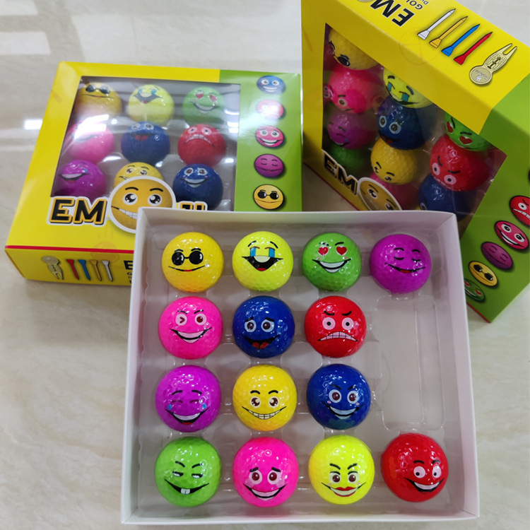 2023 Double-Layer Practice Golf Ball Colorful Smiley face game ball 16 balls in 1 box