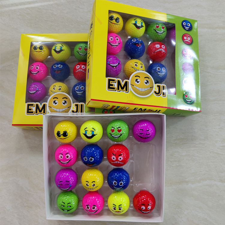 2023 Double-Layer Practice Golf Ball Colorful Smiley face game ball 16 balls in 1 box