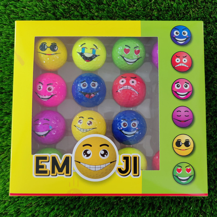 2023 Double-Layer Practice Golf Ball Colorful Smiley face game ball 16 balls in 1 box