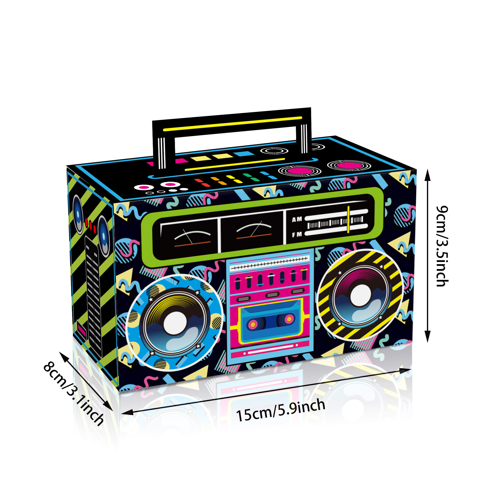 Huancai 80s novelty boom favor box retro radio cassette candy treat boxes paper gift cake goodies box for Hip Hop party supplies