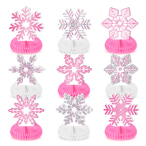 FW032 Pink Snowflake Party Honeycomb Table Centerpieces Toppers Table Decorations 9 pcs for Kids Christmas Xmas Party Decoration