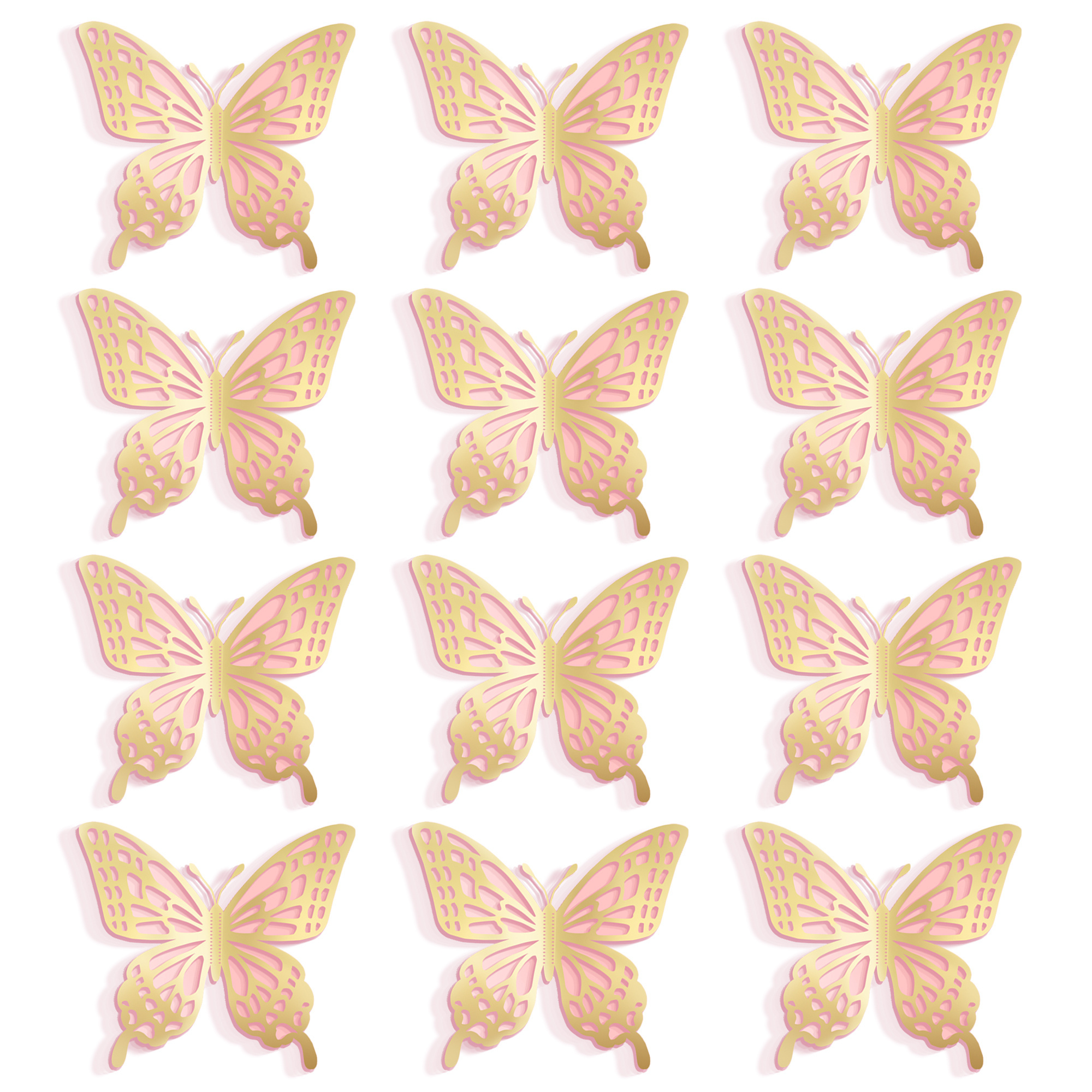 Huancai 3D Butterfly Paper Cutouts Gold Butterfly Wall Stickers Decals with Glue Points for Spring Party Bedroom Wedding Decor