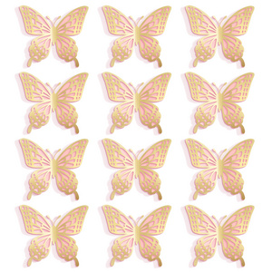 Huancai 3D Butterfly Paper Cutouts Gold Butterfly Wall Stickers Decals with Glue Points for Spring Party Bedroom Wedding Decor