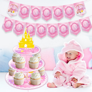 Huancai Princess Castle Cake Stand 3 Tier Cupcake Stand Dessert Holder Baby Shower Party Decor for Girls Birthday Party Supplies