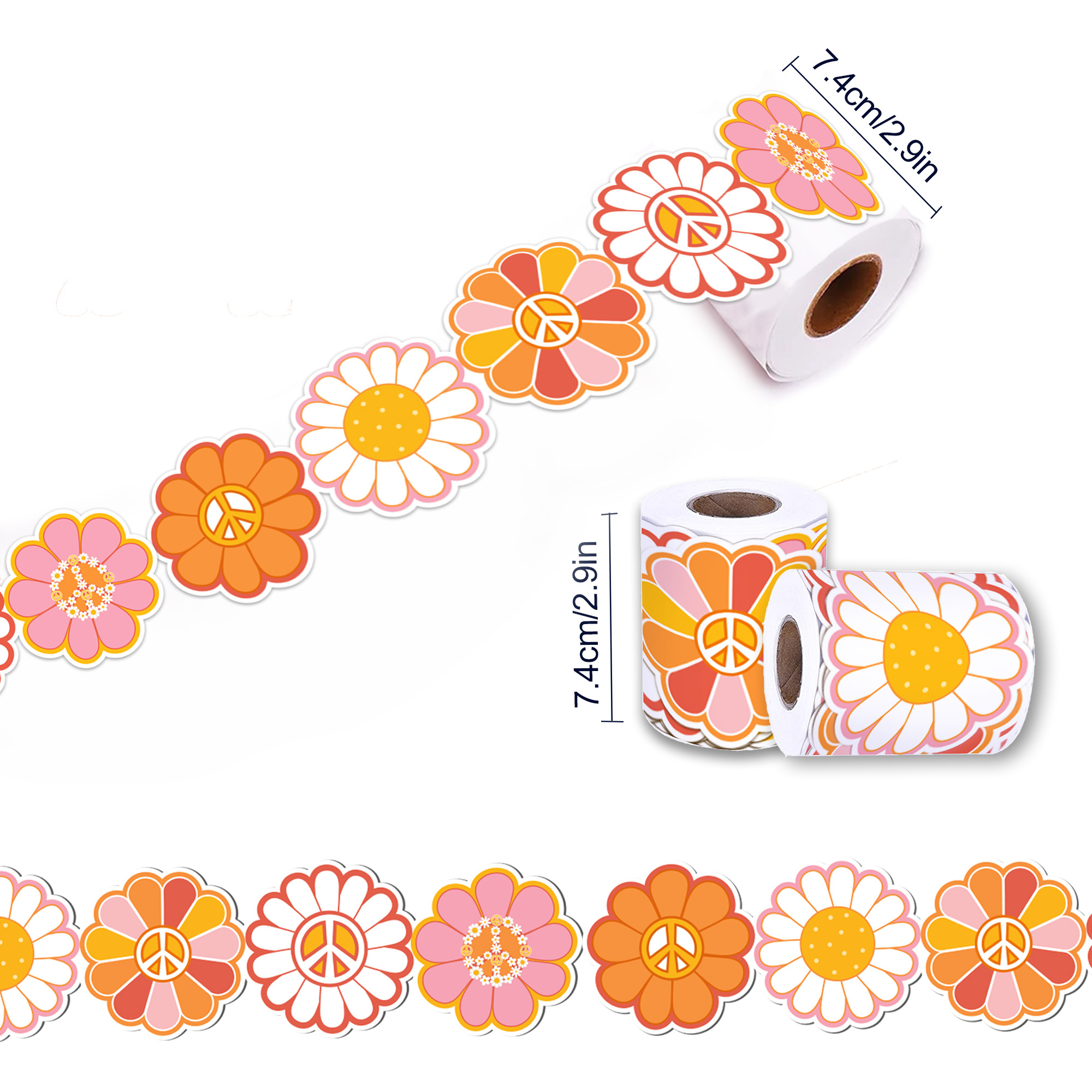 Huancai Retro Groovy Bulletin Board Border Trim Daisy Stickers Roll Self Adhesive Decals for Boho Party Supplies Classroom Decor