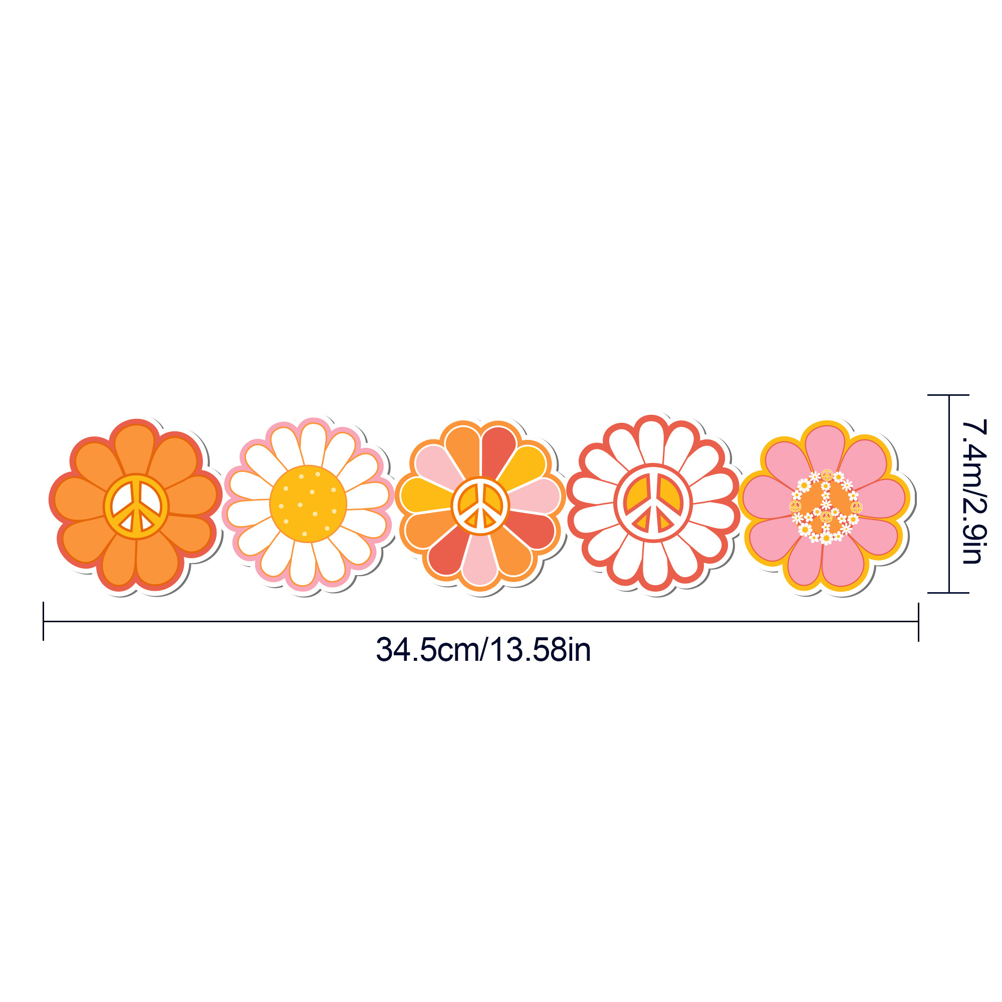 Huancai Retro Groovy Bulletin Board Border Trim Daisy Stickers Roll Self Adhesive Decals for Boho Party Supplies Classroom Decor