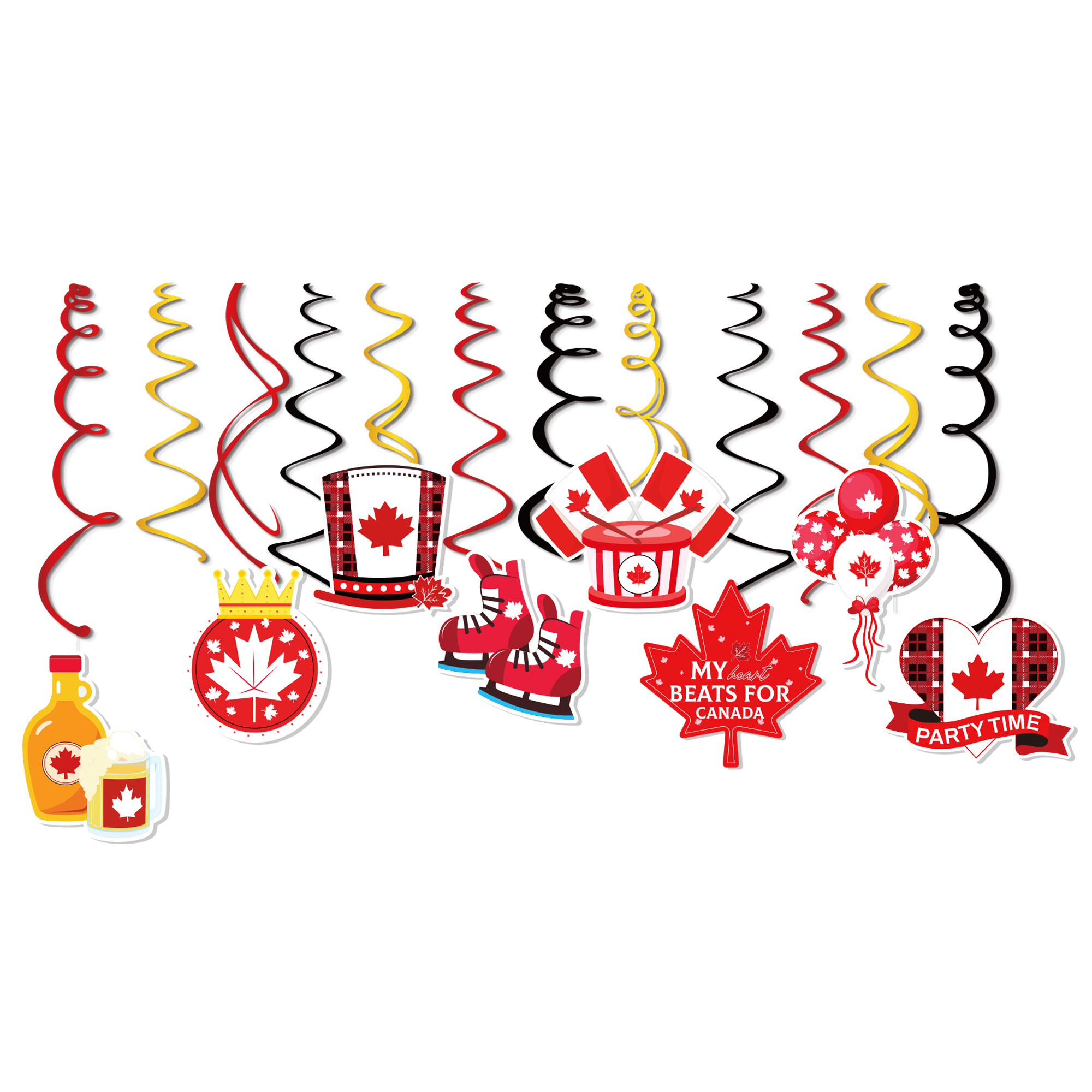 Huancai Happy Canada Day Party Decorations 30PCS Red White PVC Hanging Foil Swirls Ceiling Streamers for Canadian Party Supplies