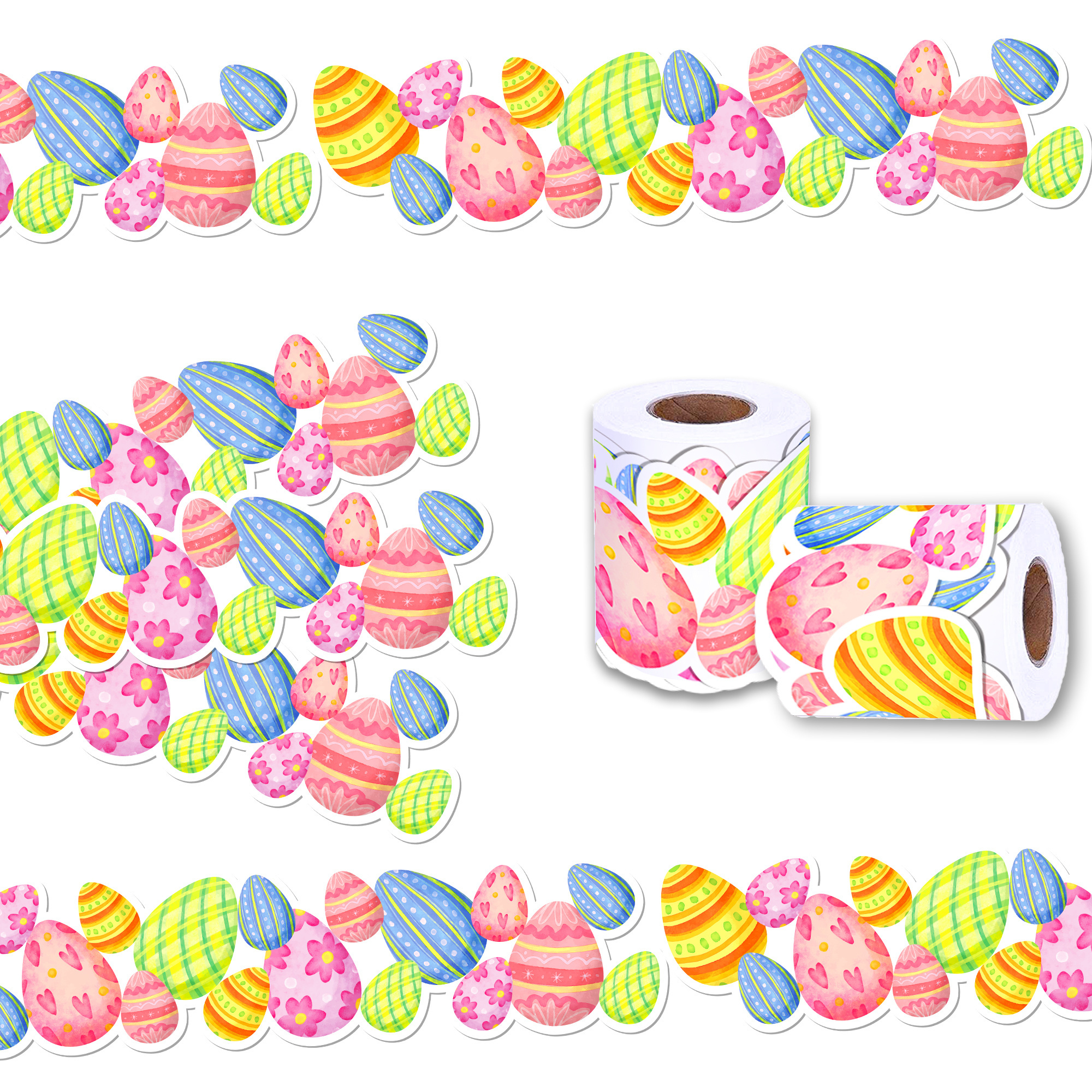 Huancai Easter Eggs Bulletin Board Border Trim Stickers Roll Self Adhesive Decals for School Classroom Spring Party Supplies