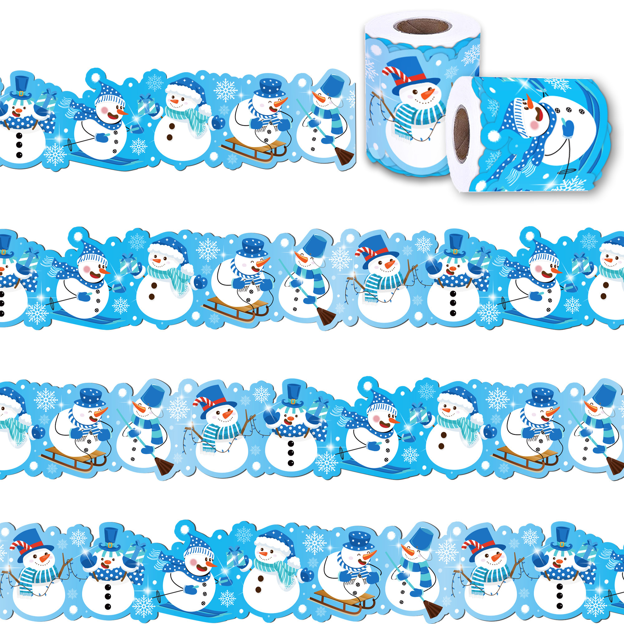 Huancai Christmas Snowman Bulletin Board Border Trim Stickers Roll Self Adhesive Decals for School Classroom Xmas Party Supplies